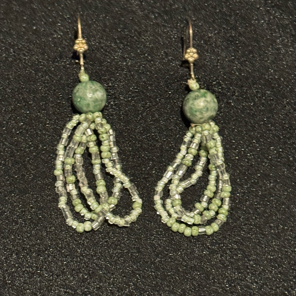 Elegant Green Beaded Earrings with Jasper